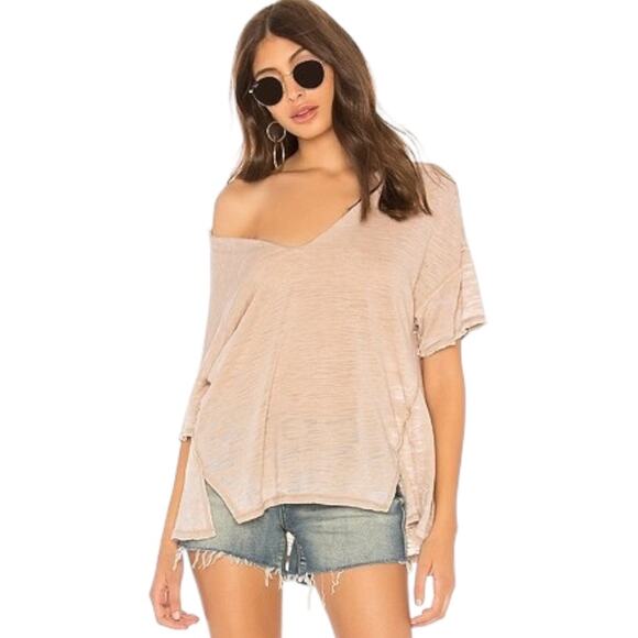 Free People Maddie Oversized Burnout Tee Small Tan Distressed We The Free Casual - Picture 1 of 6